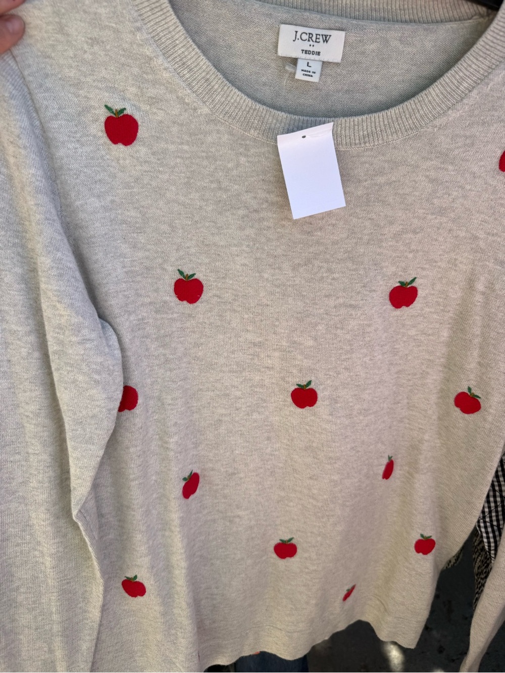 J. Crew Cream Sweater with Red Apple Embroidery- women’s size L- NWT